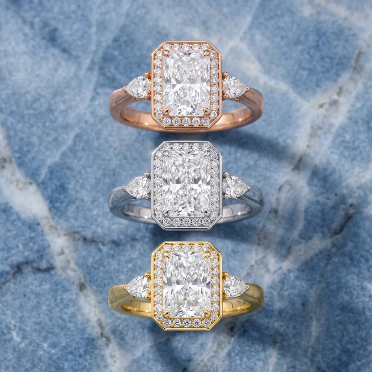 Eliza Halo Sidestone Radiant Diamond Engagement Ring in Platinum - 3rings.jpg