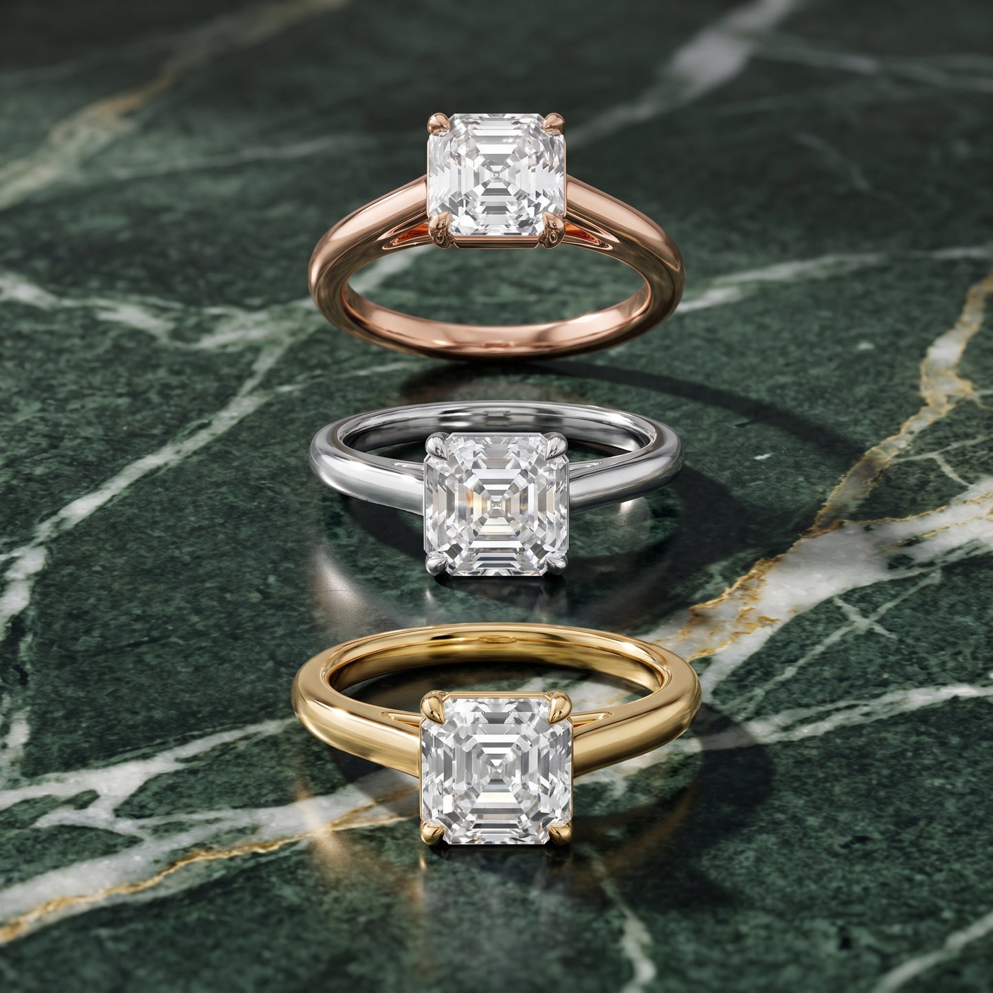 Sadie Cathedral Solitaire Asscher Diamond Ring in Yellow Gold - 3rings.jpg