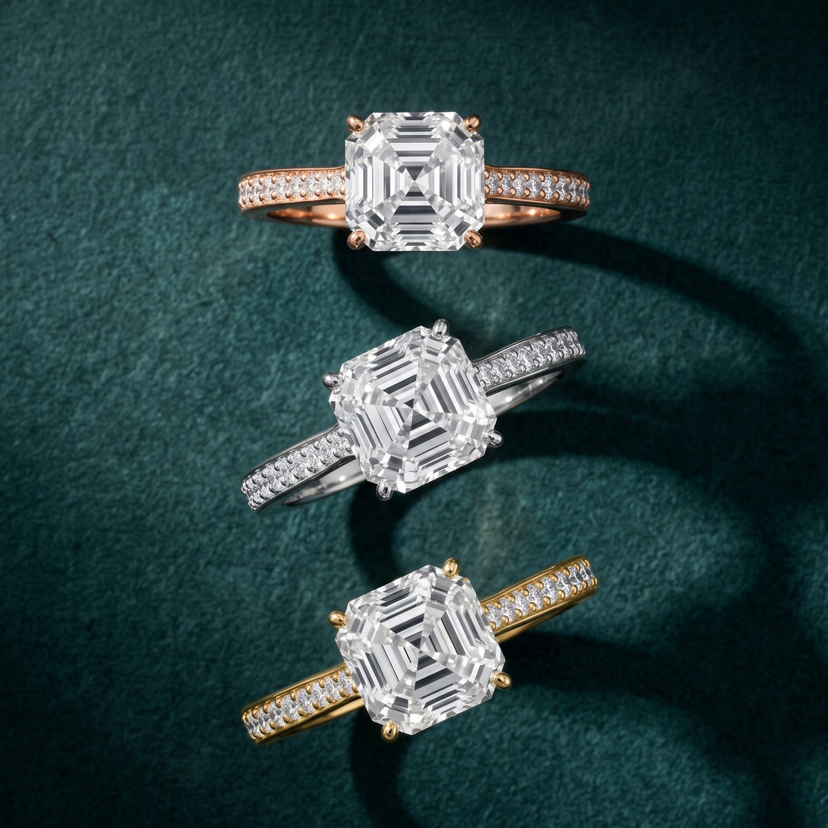 Janie Cathedral Pavé Asscher Diamond Engagement Ring in White Gold - 3rings.jpg