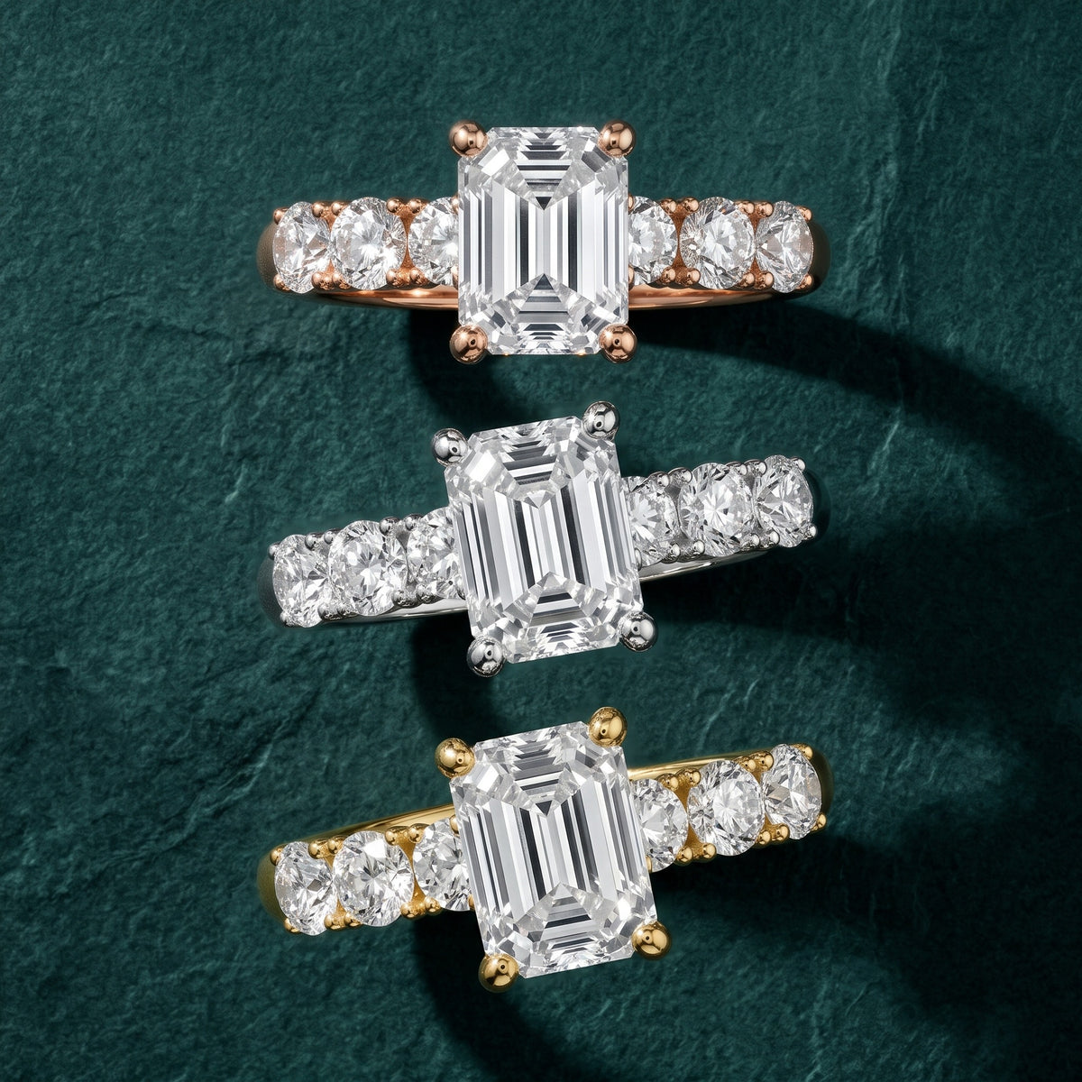 Sorrel Graduated Seven-Stone Emerald Diamond Engagement Ring in White Gold - 3rings.jpg