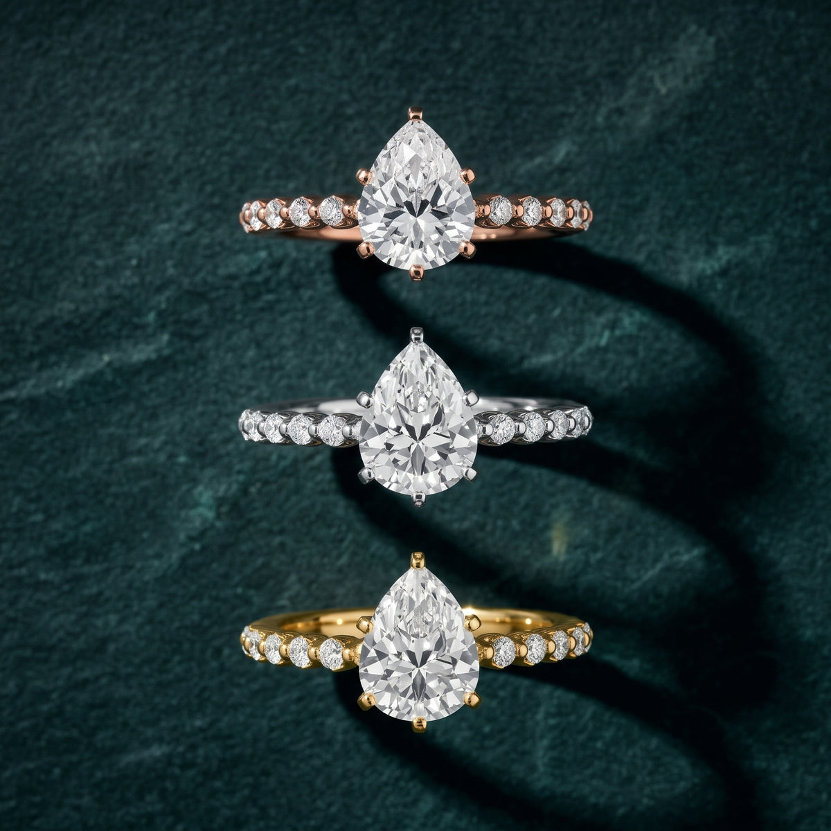 Lilia Beaded Pavé Pear Diamond Engagement Ring in White Gold - 3rings.jpg