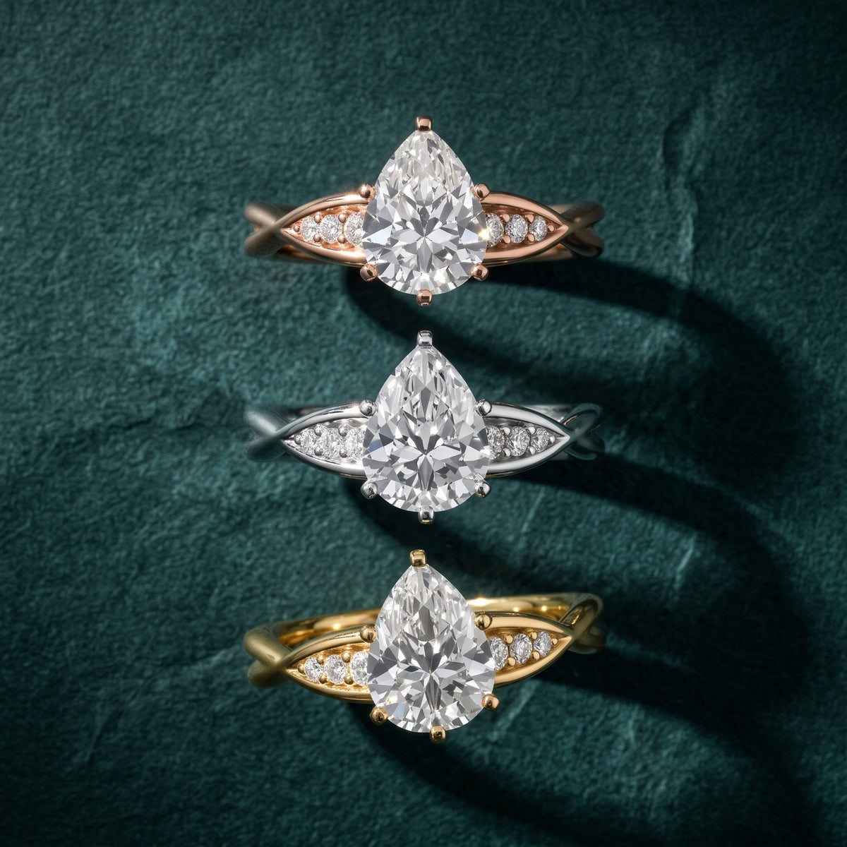Stefania Twist Pear Diamond Engagement Ring in Rose Gold - 3rings.jpg