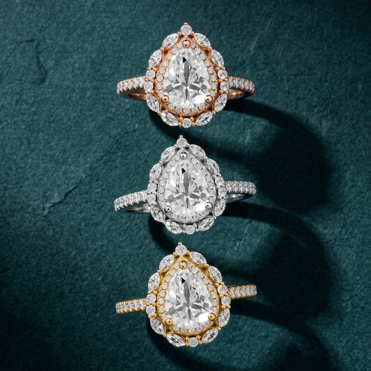 Lyndon Floral Double Halo Pear Diamond Engagement Ring in Platinum - 3rings.jpg
