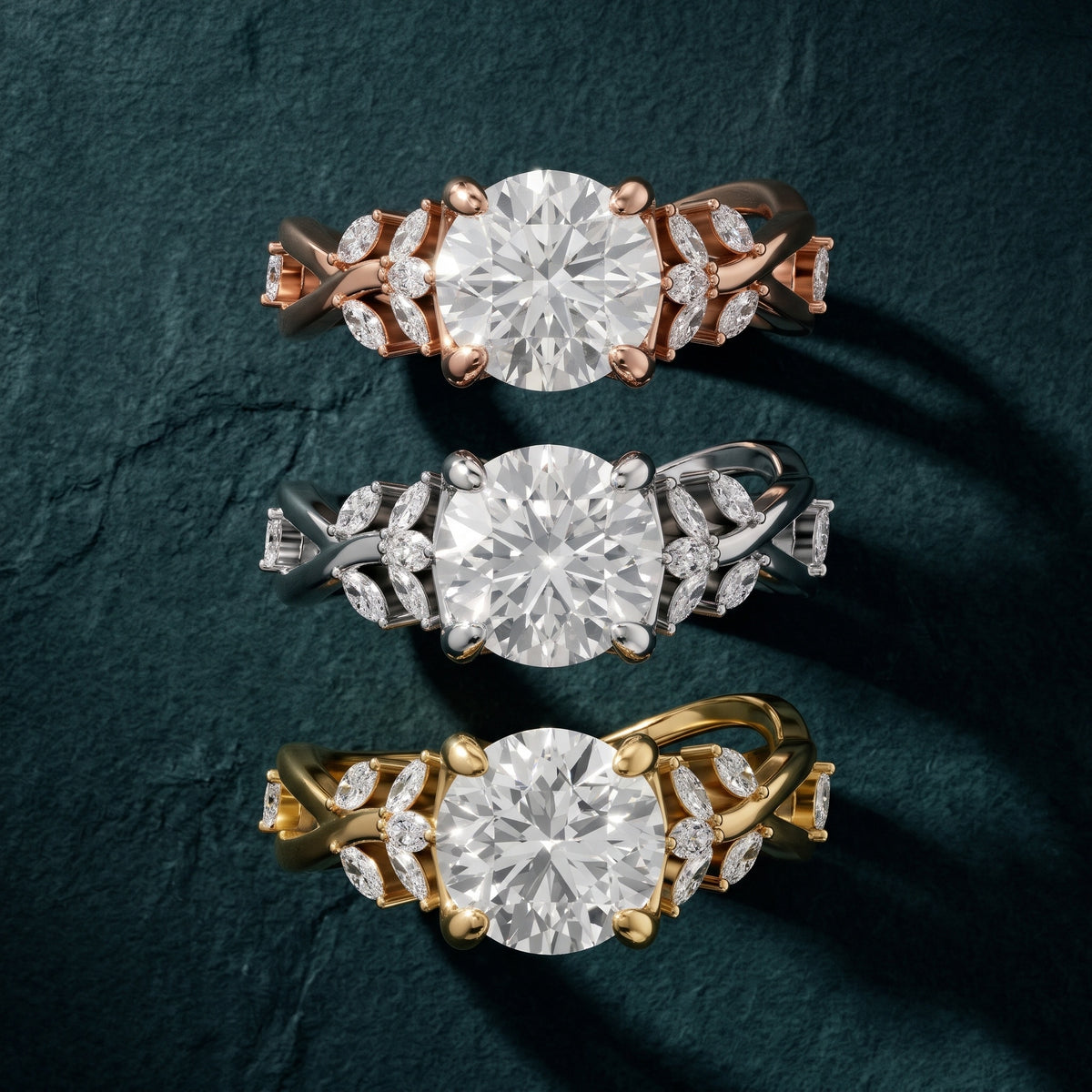 Kona Leaf Twist Round Diamond Engagement Ring in Rose Gold - 3rings.jpg