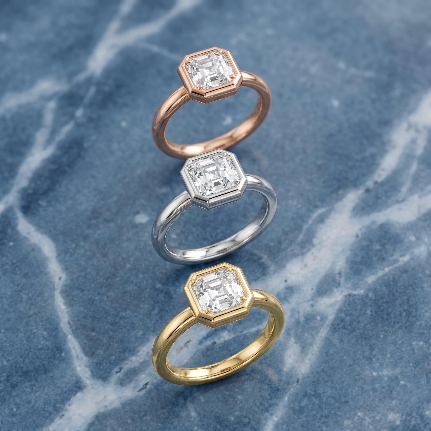 Alina Bezel Solitaire Asscher Diamond Ring in White Gold - 3rings.jpg