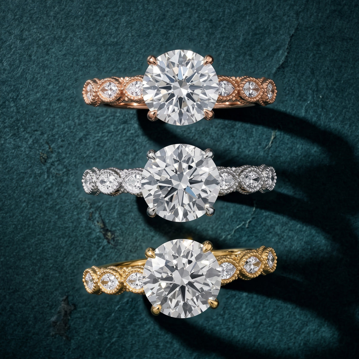 Freya Milgrain Leaf Round Diamond Engagement Ring in Silver - 3rings.jpg