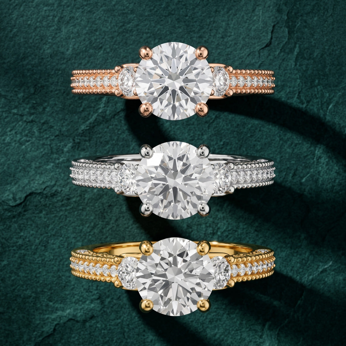 Mandy Milgrain Three-Stone Round Diamond Engagement Ring in Silver - 3rings.jpg