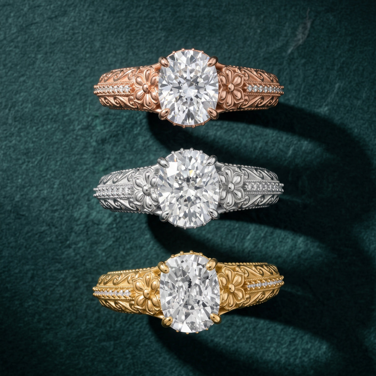 Mystic Hidden Halo Floral Cushion Diamond Engagement Ring in Platinum - 3rings.jpg
