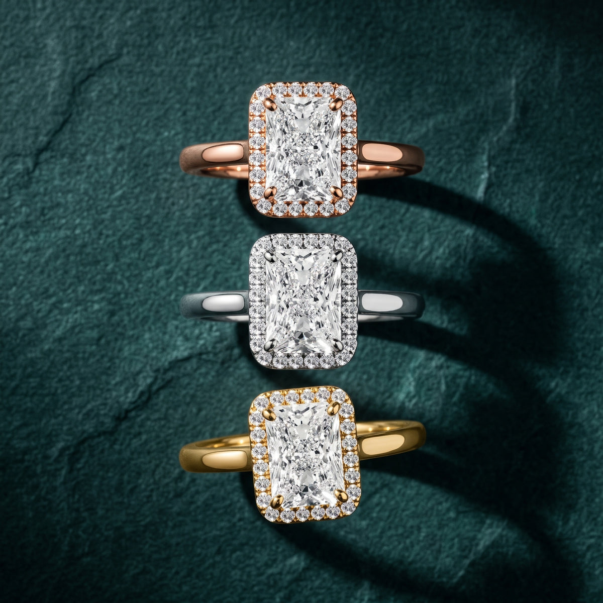Clover Halo Cathedral Radiant Diamond Engagement Ring in White Gold - 3rings.jpg