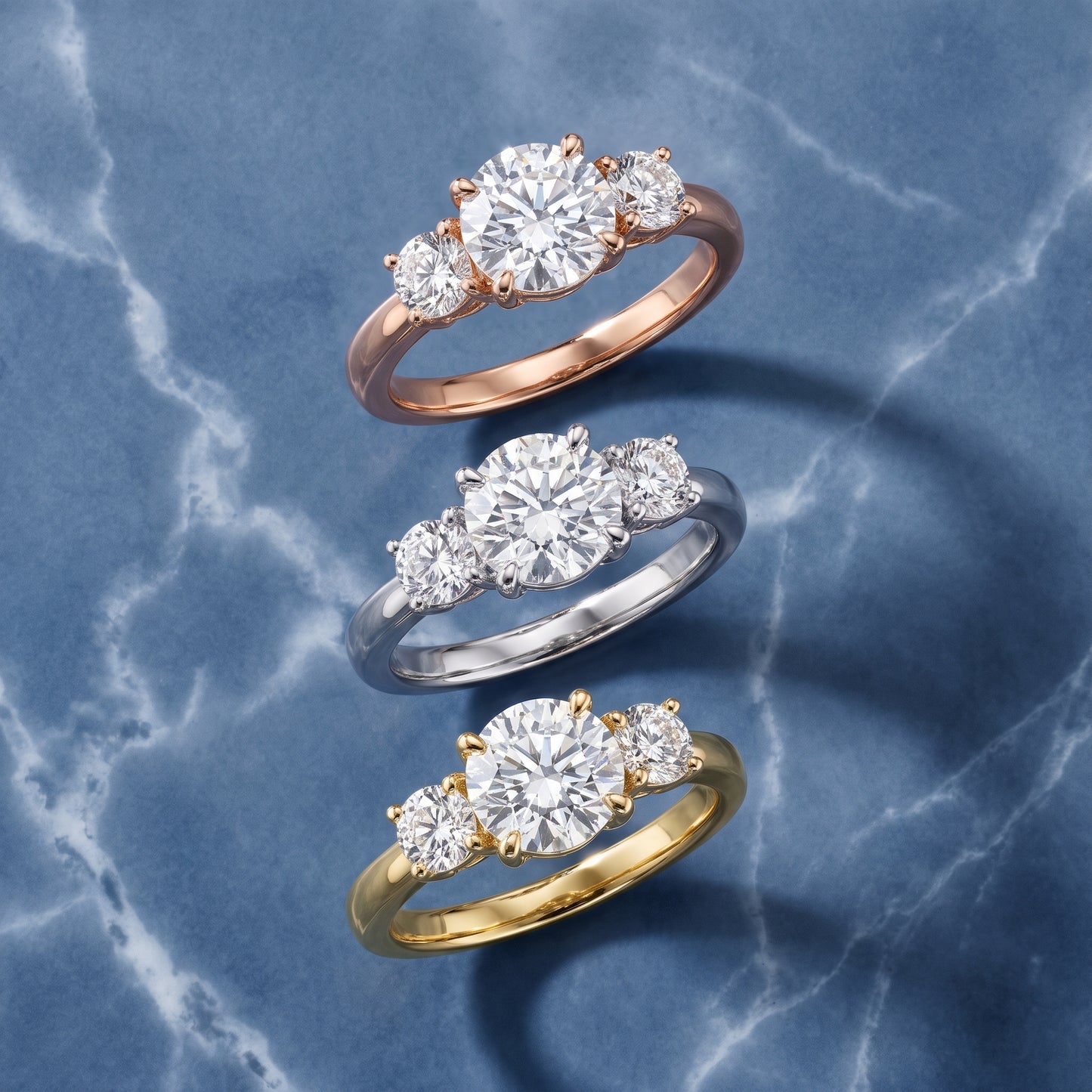 Callie Three-Stone Trellis Round Diamond Engagement Ring in Rose Gold - 3rings.jpg