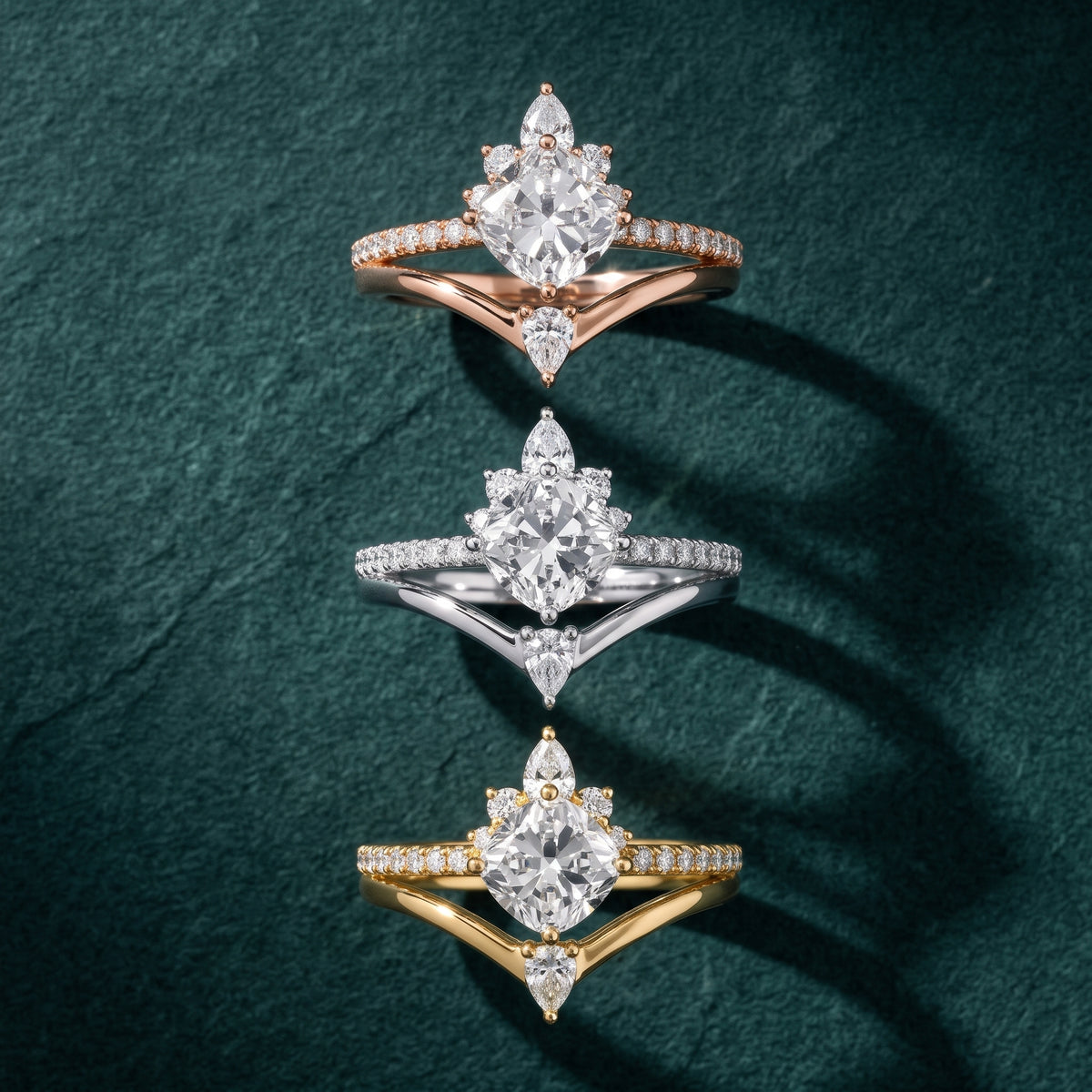 Angelina Split Shank Cluster Cushion Diamond Engagement Ring in Platinum - 3rings.jpg