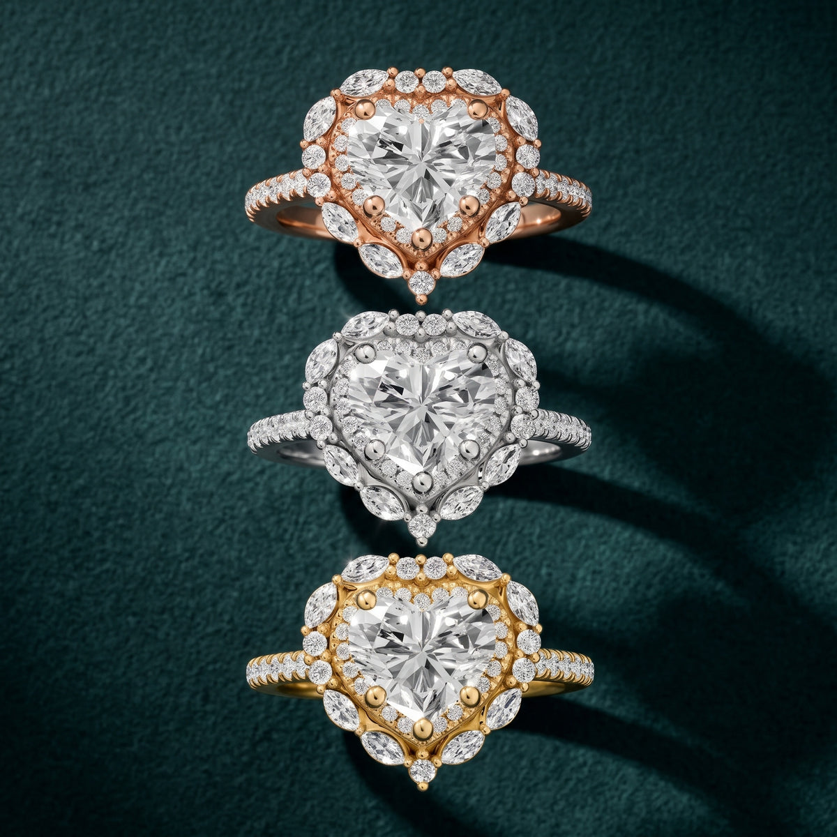 Lyndon Floral Double Halo Heart Diamond Engagement Ring in Platinum - 3rings.jpg