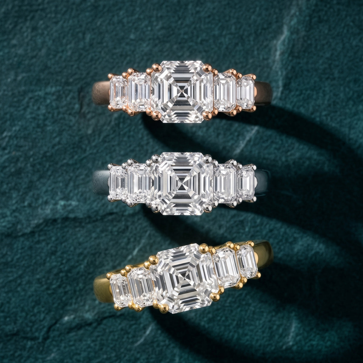 Damaris Baguette Five-Stone Asscher Diamond Engagement Ring in Platinum - 3rings.jpg