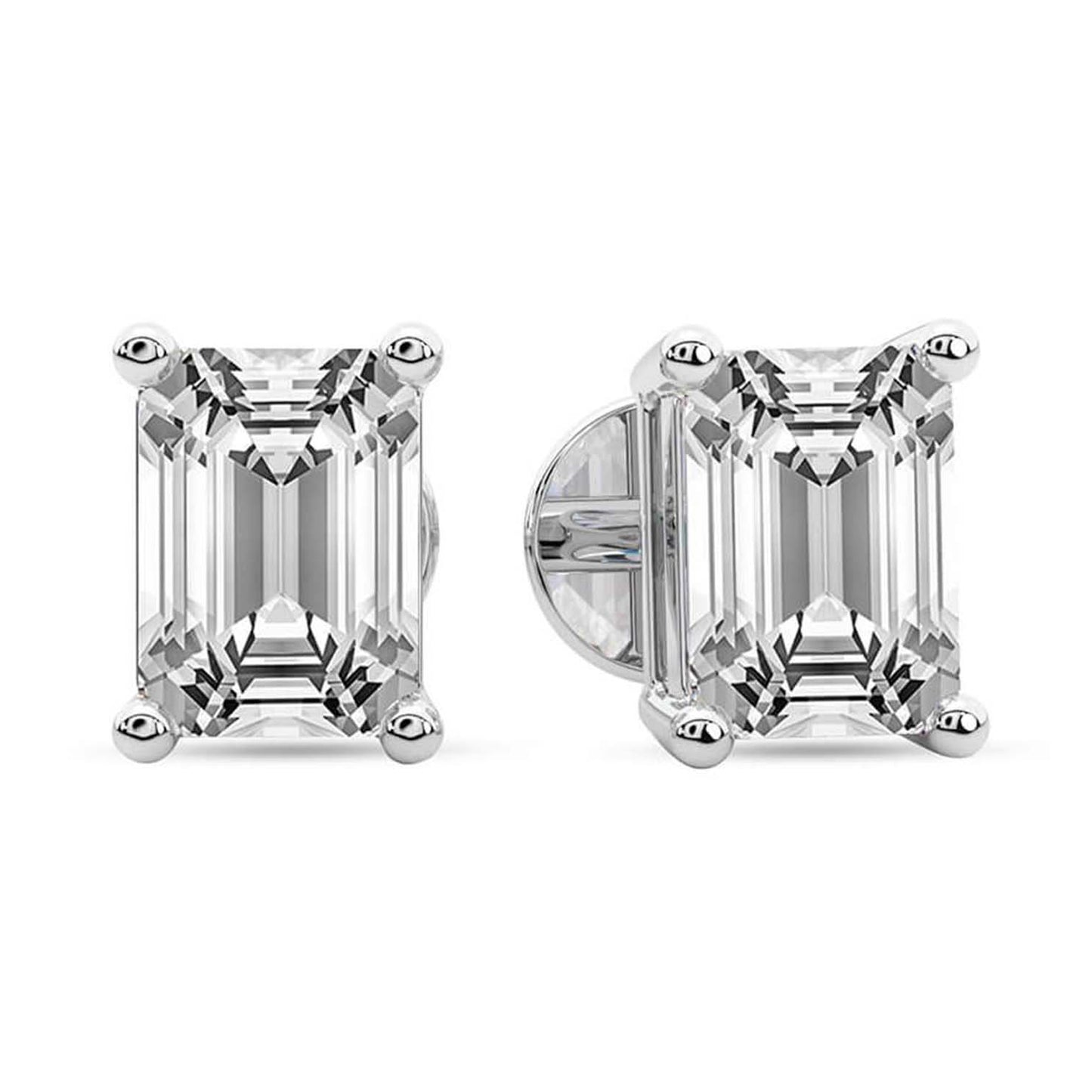 White Gold Emerald Cut Lab Grown Diamond Stud Earrings Minimalist Design