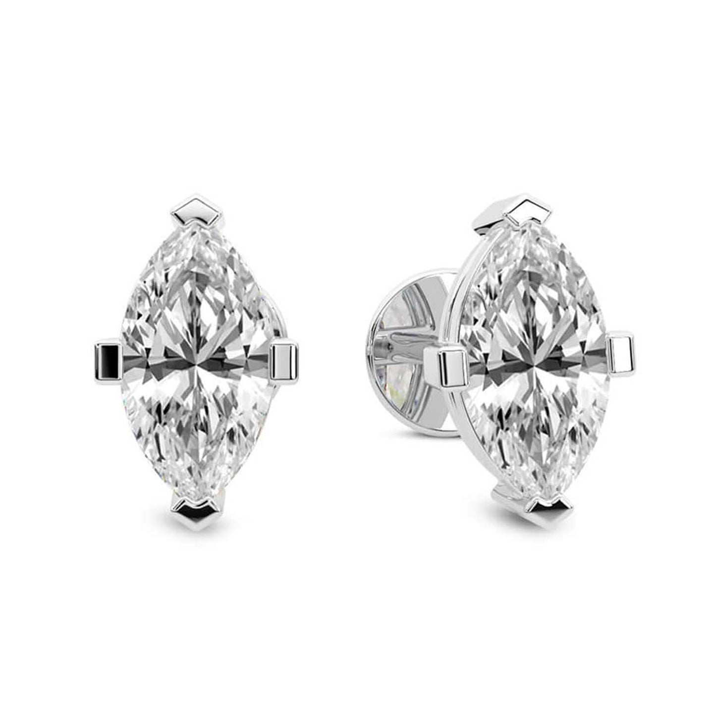 Marquise Cut Lab Grown Diamond Stud Earrings in White Gold