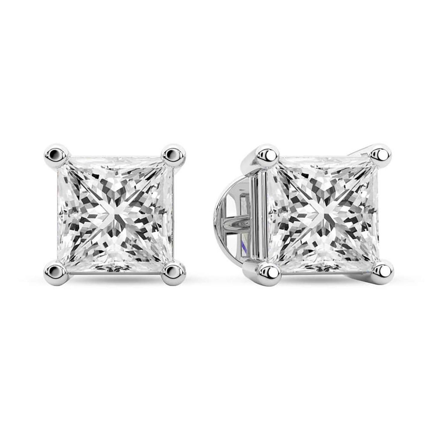 Princess Cut Lab Grown Diamond Stud Earrings in Silver