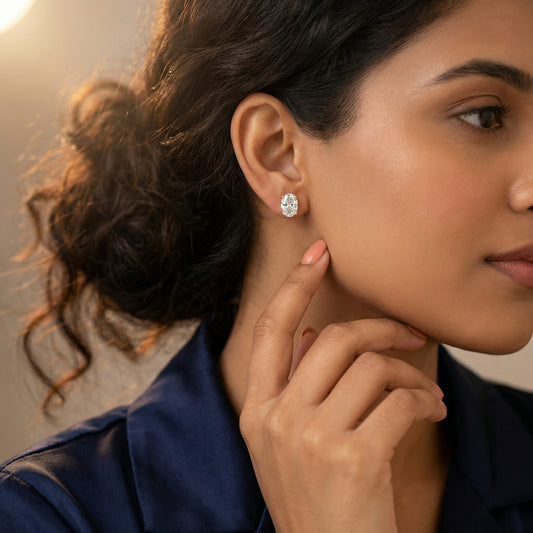 Oval Cut Lab Grown Diamond Stud Earrings in Yellow Gold