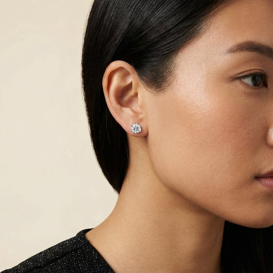 Three Prong Martini Round Diamond Stud Earrings in Silver - On Hand