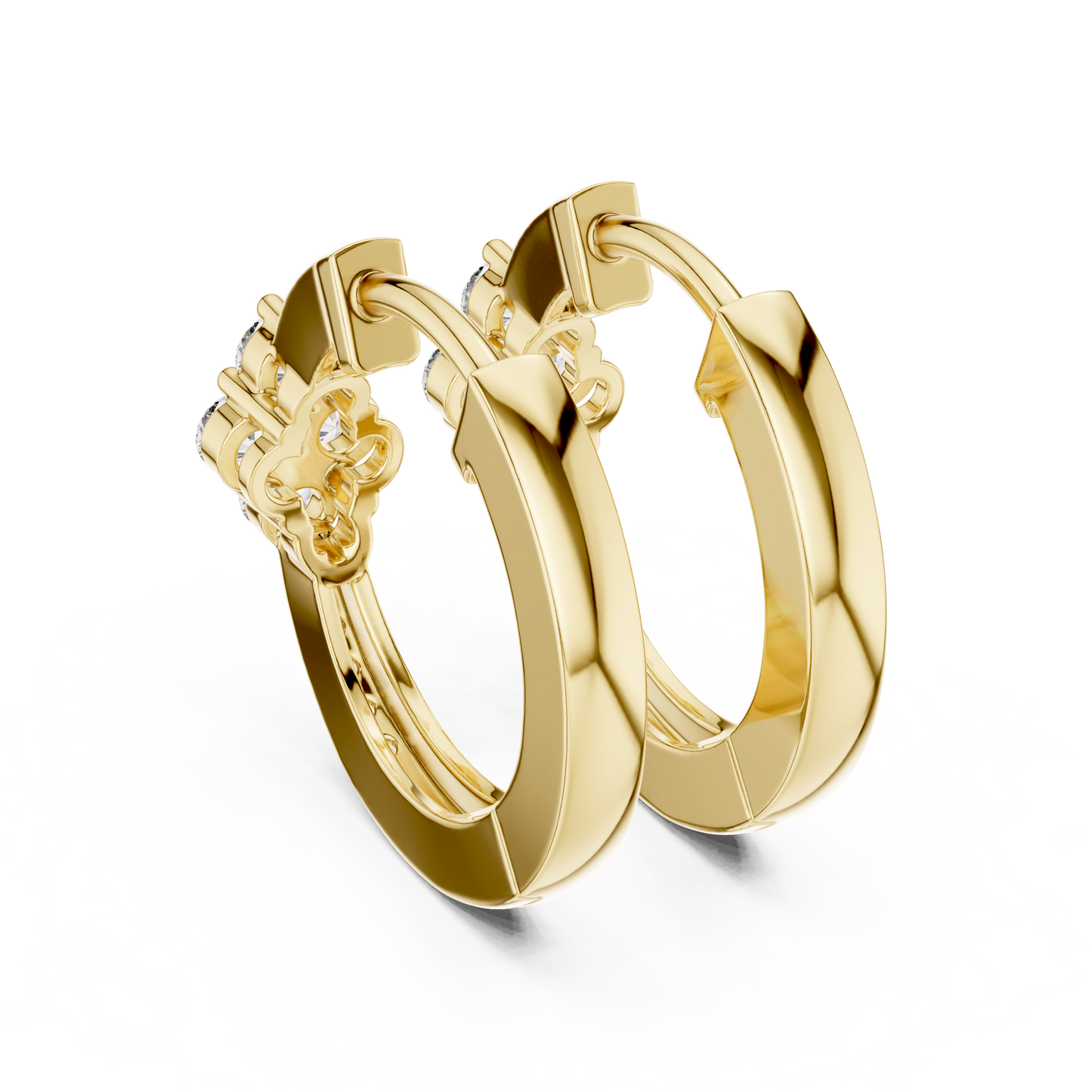 Round Cut Lab Grown Diamond Hoop Earrings in Yellow Gold
