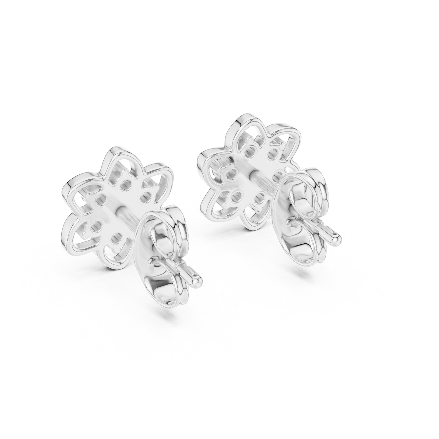 Round Cut Lab Grown Diamond Petal Floral Stud Earrings in Platinum