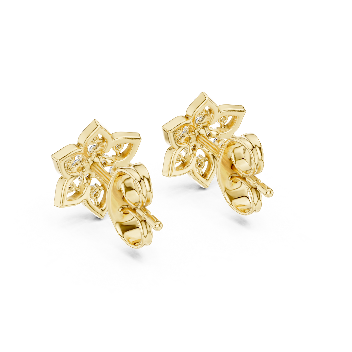 Round Cut Lab Grown Diamond Stud Earrings in Yellow Gold
