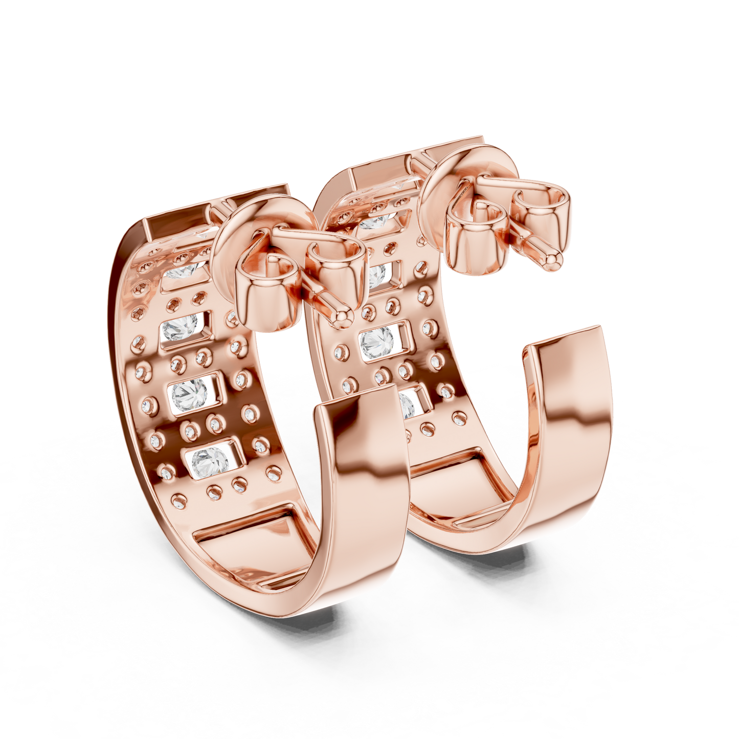 Round Cut Lab Grown Diamond Hoop Earrings in Rose Gold