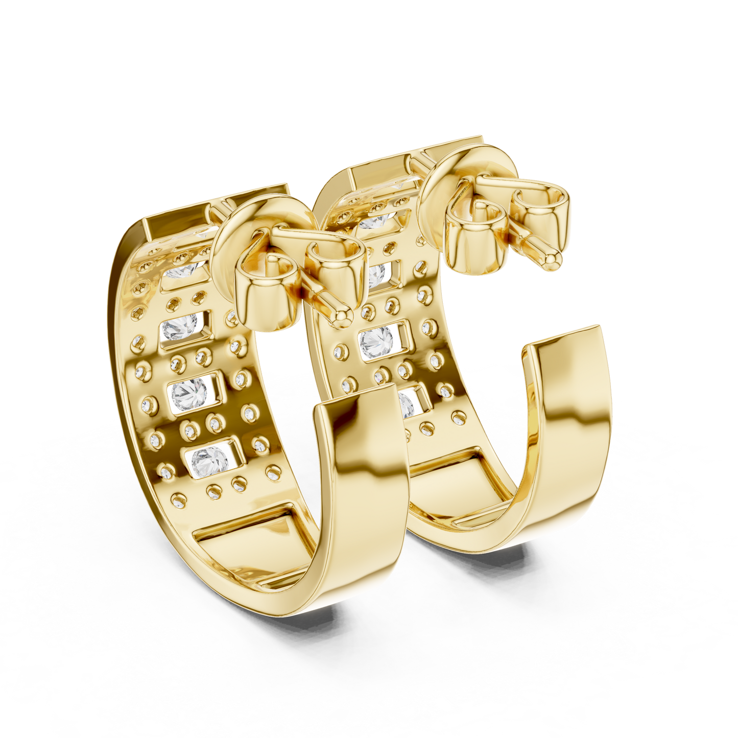 Round Cut Lab Grown Diamond Hoop Earrings in Yellow Gold