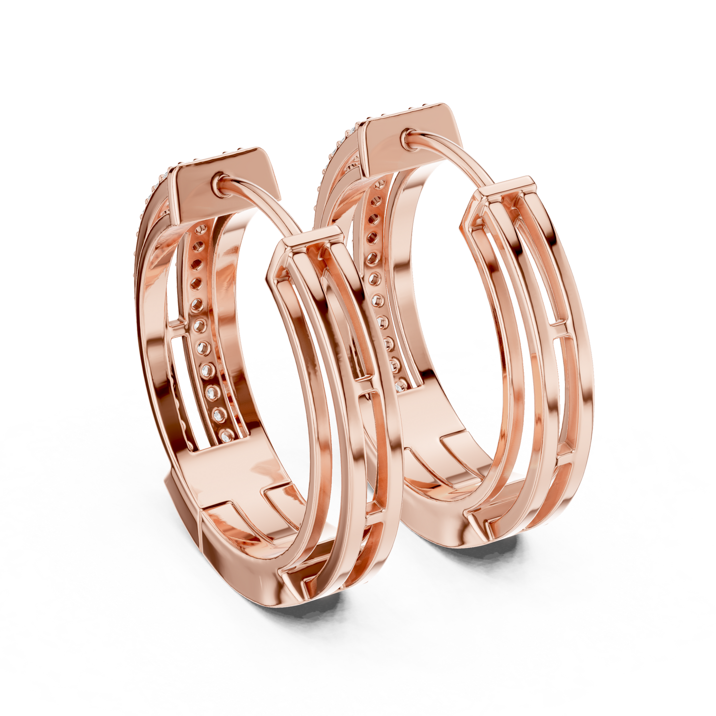 Round Cut Lab Grown Diamond Hoop Earrings in Rose Gold
