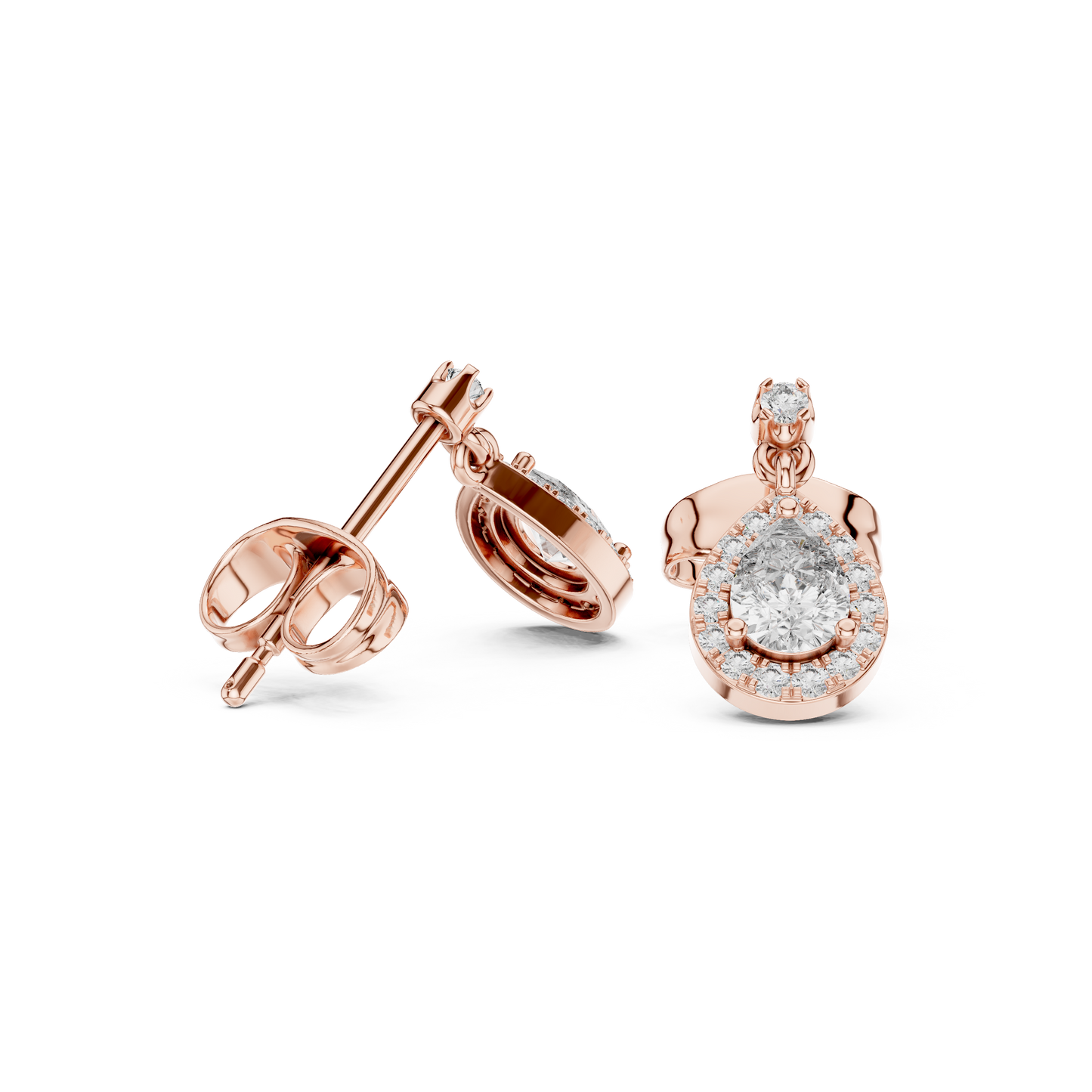 Pear Round Cut Lab Grown Diamond Stud Earrings in Rose Gold