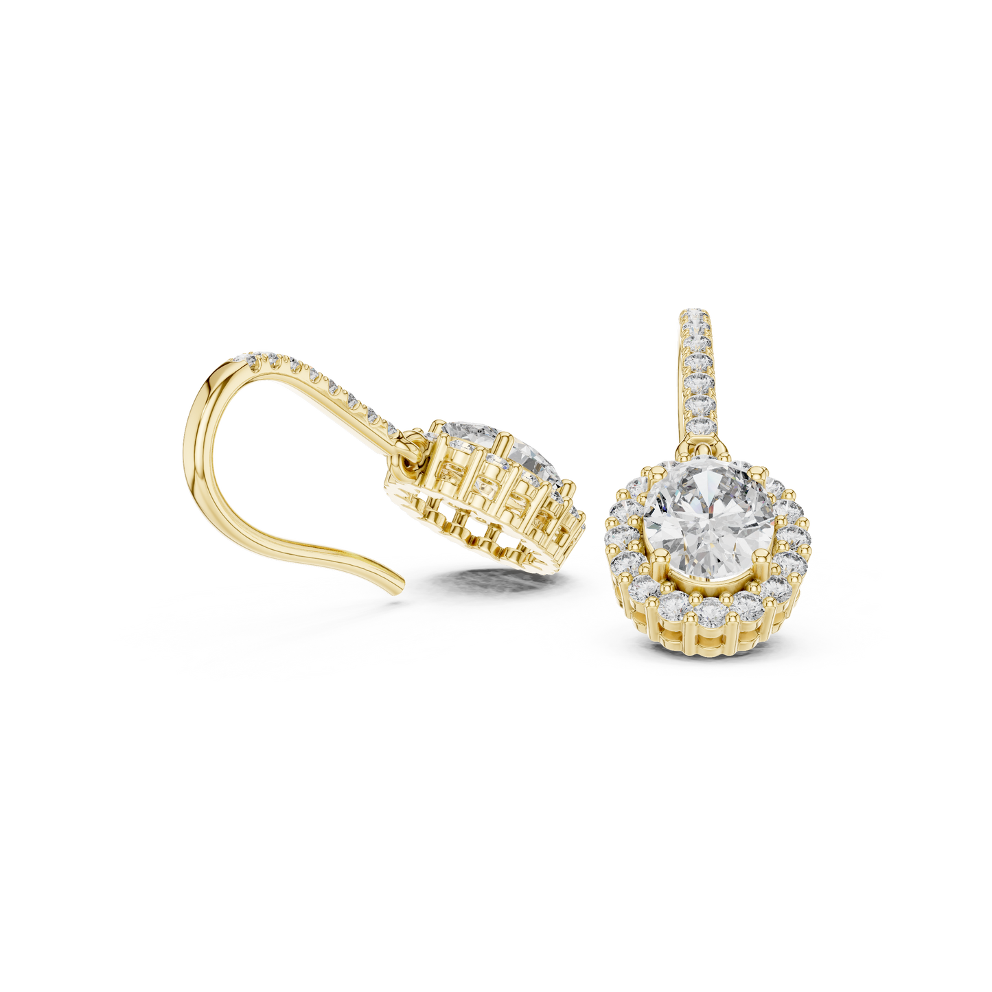 Oval Round Cut Lab Grown Diamond Stud Earrings in Yellow Gold