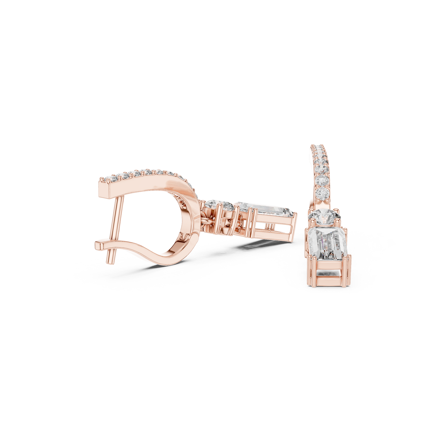 Emerald Round Cut Lab Grown Diamond Hoop Earrings in Rose Gold