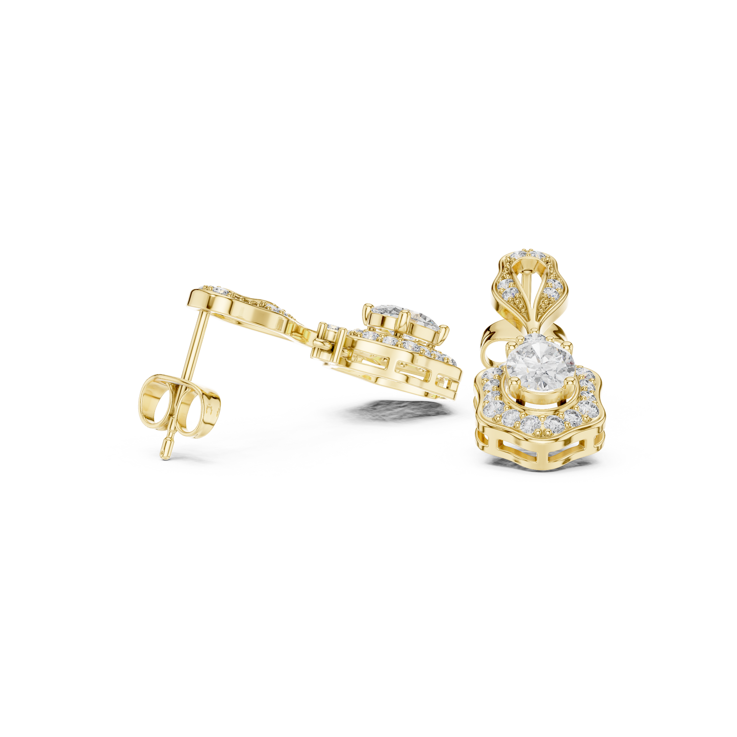 Oval Round Cut Lab Grown Diamond Drop Earrings in Yellow Gold