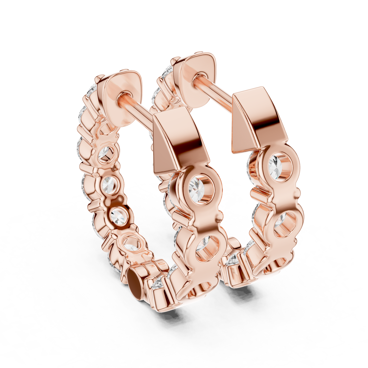 Round Cut Lab Grown Diamond Hoop Earrings in Rose Gold