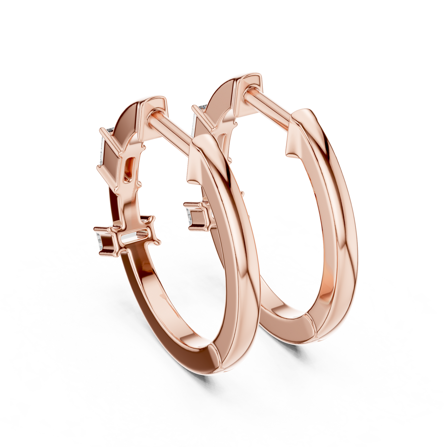 Emerald Cut Lab Grown Diamond Huggie Hoop Earrings in Rose Gold