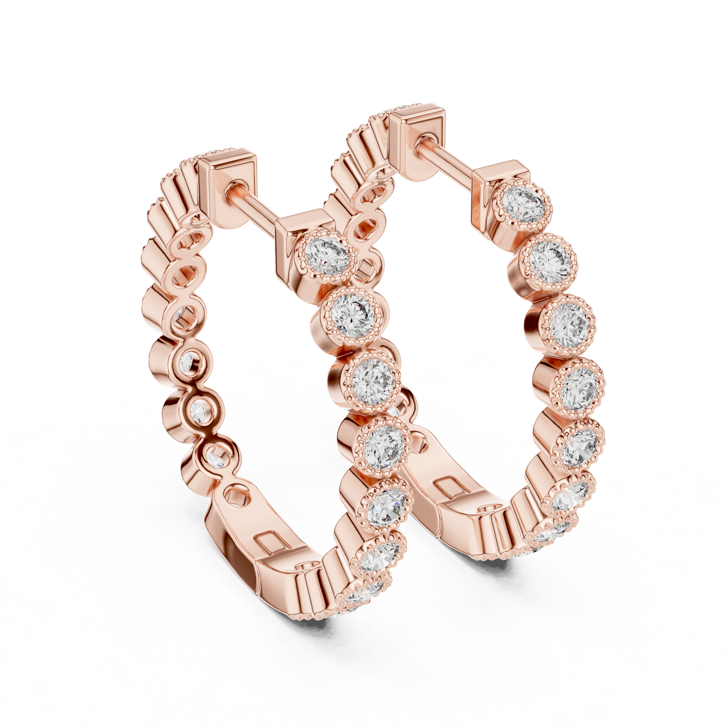Round Cut Lab Grown Diamond Hoop Earrings in Rose Gold
