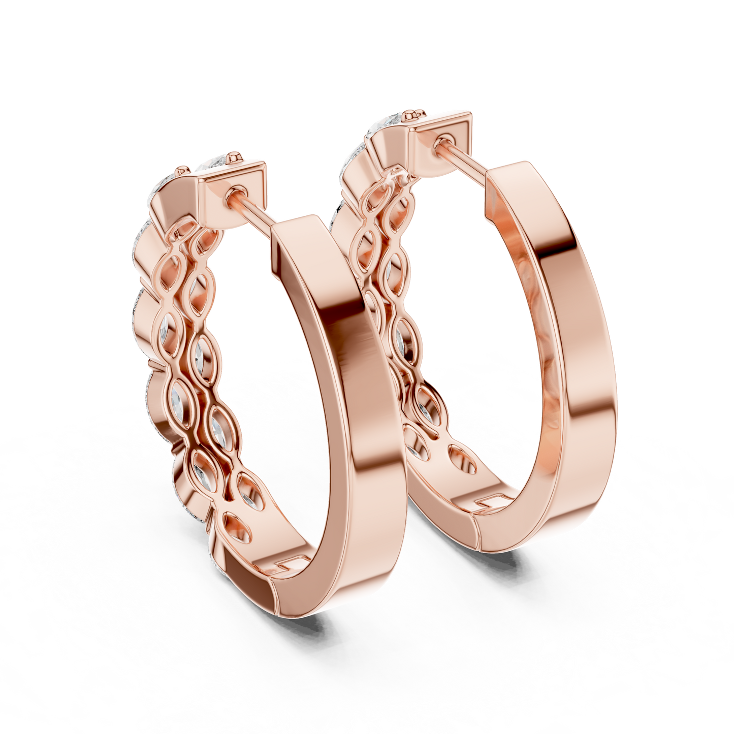 Marquise Cut Lab Grown Diamond Hoop Earrings in Rose Gold