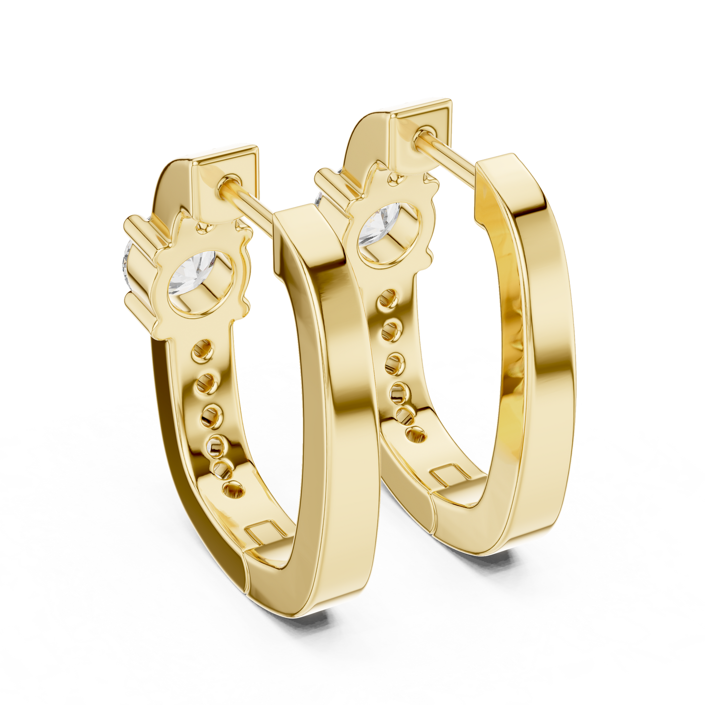 Round Cut Lab Grown Diamond Hoop Earrings in Yellow Gold