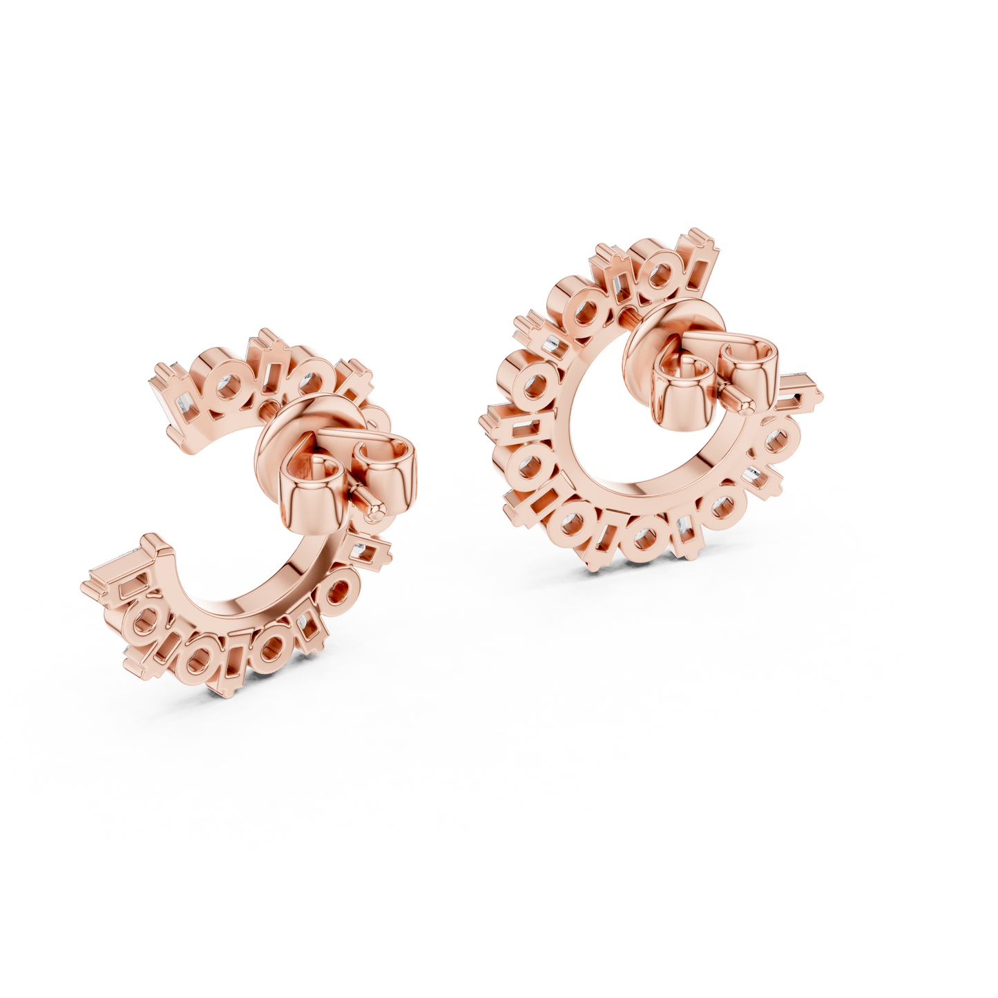 Emerald Round Cut Lab Grown Diamond Hoop Earrings in Rose Gold