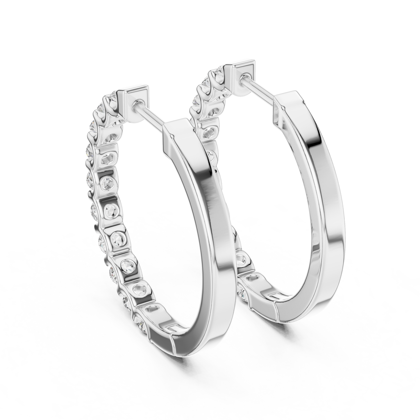 Round Cut Lab Grown Diamond Hoop Earrings in White Gold