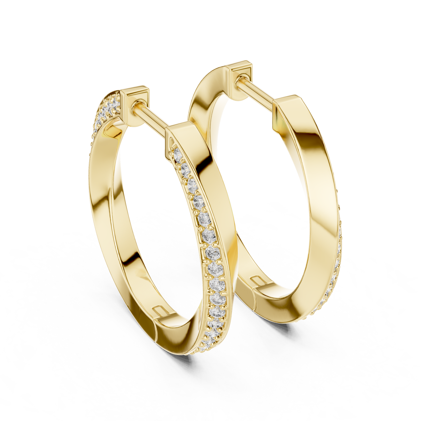 Round Cut Lab Grown Diamond Hoop Earrings in Yellow Gold