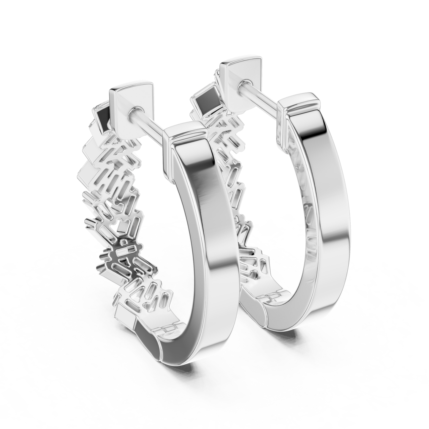 Emerald Cut Lab Grown Diamond Hoop Earrings in Silver