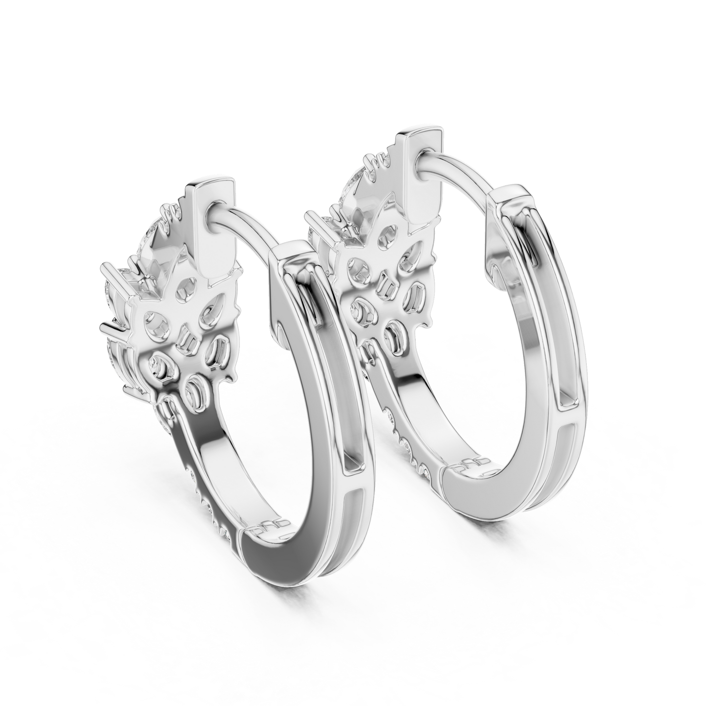 Iris Cluster Diamond Huggie Hoop Earrings in Silver