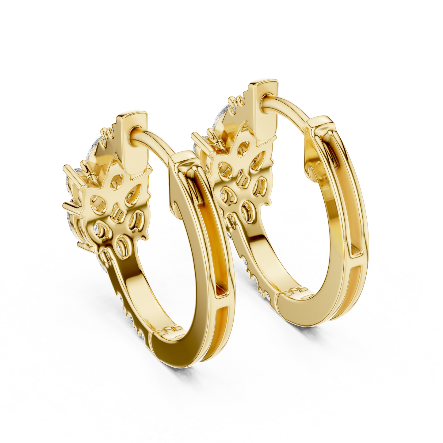 Iris Cluster Diamond Huggie Hoop Earrings in Yellow Gold