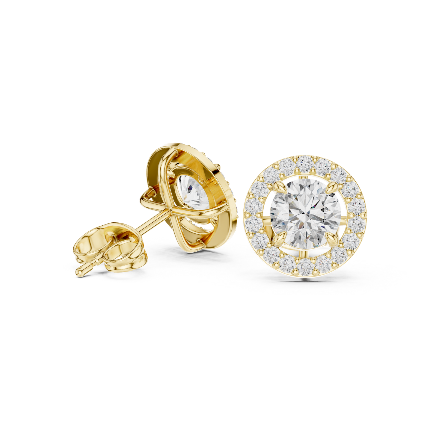 Round Cut Lab Grown Diamond Stud Earrings in Yellow Gold