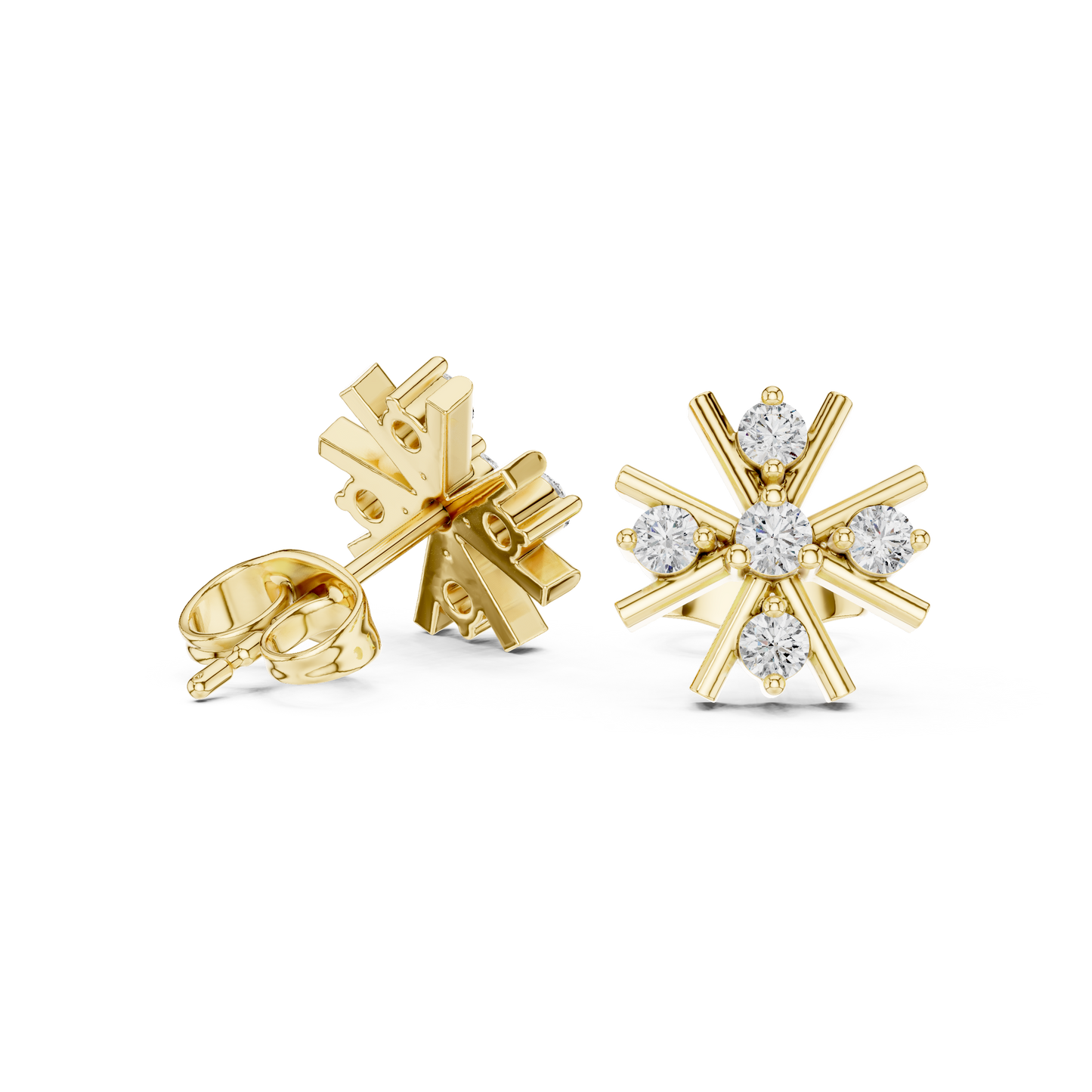 Round Cut Lab Grown Diamond Stud Earrings in Yellow Gold