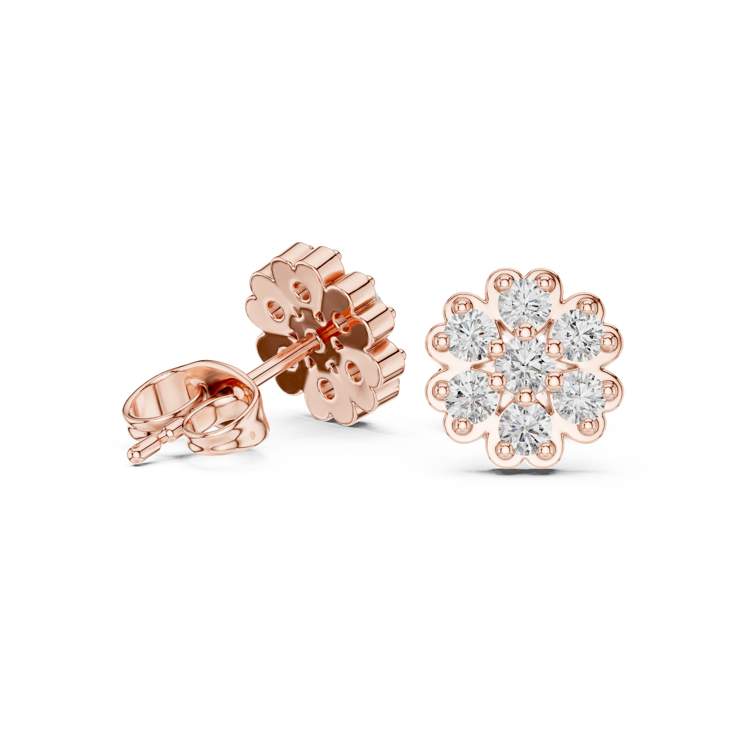 Round Cut Lab Grown Diamond Stud Earrings in Rose Gold