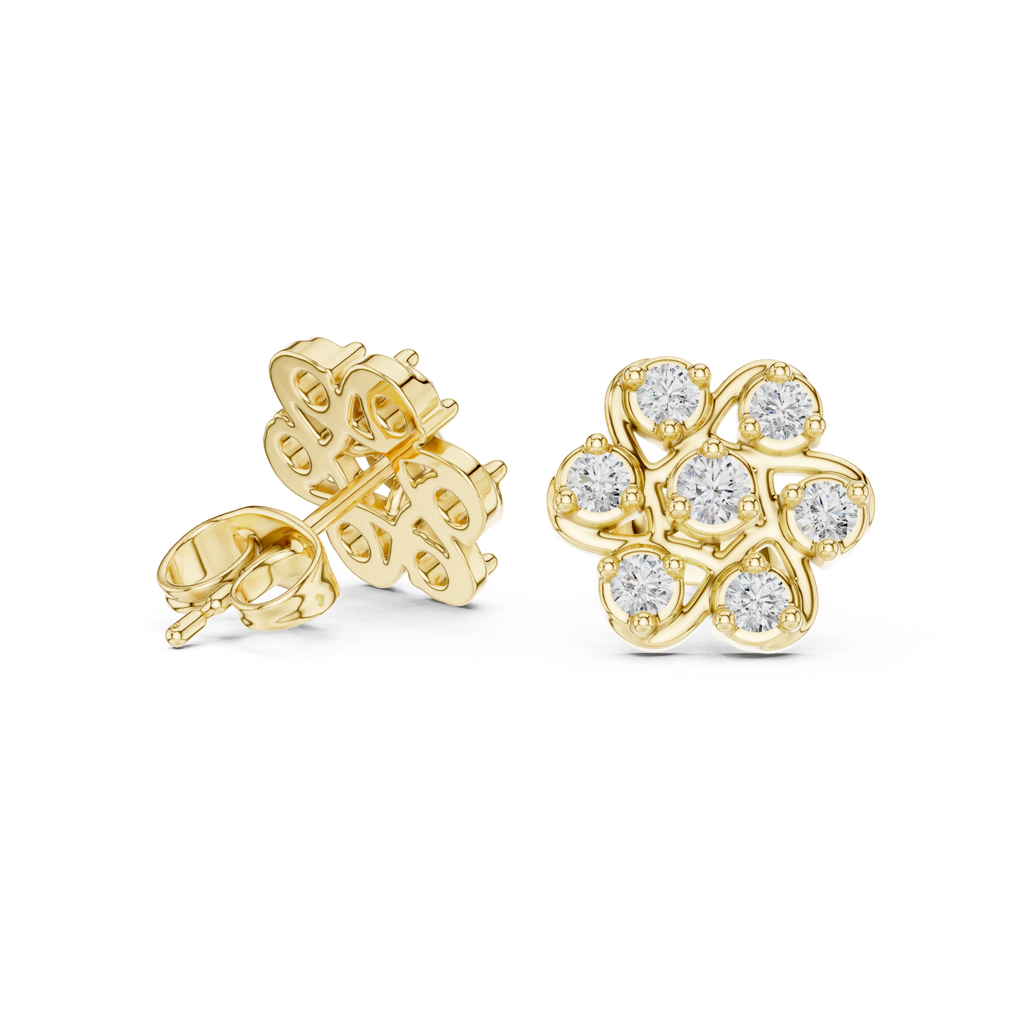 Fleur Royale Round Diamond Stud Earrings in Yellow Gold - Round Cut Lab Diamond Yellow Gold Ring