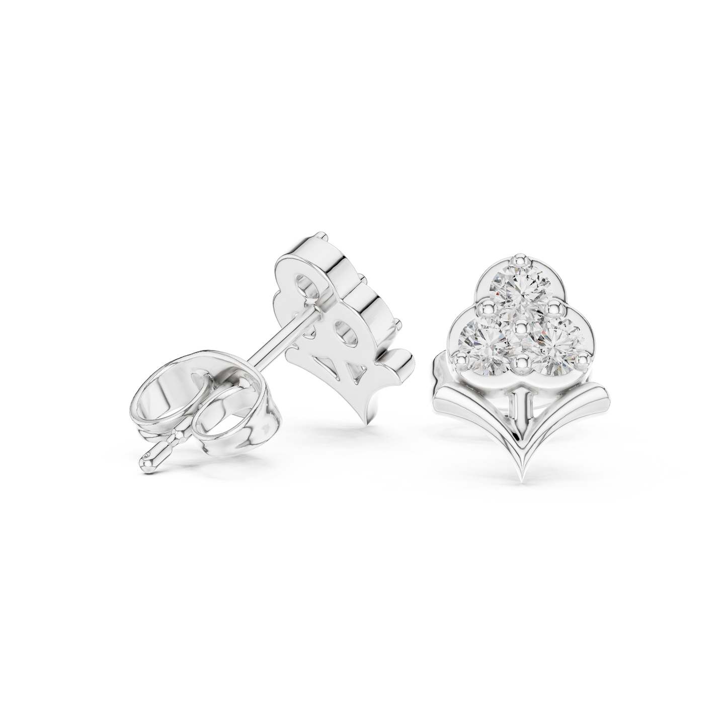 Fleur-de-Lis Round Diamond Stud Earrings in Platinum - Round Cut Lab Diamond Platinum Ring
