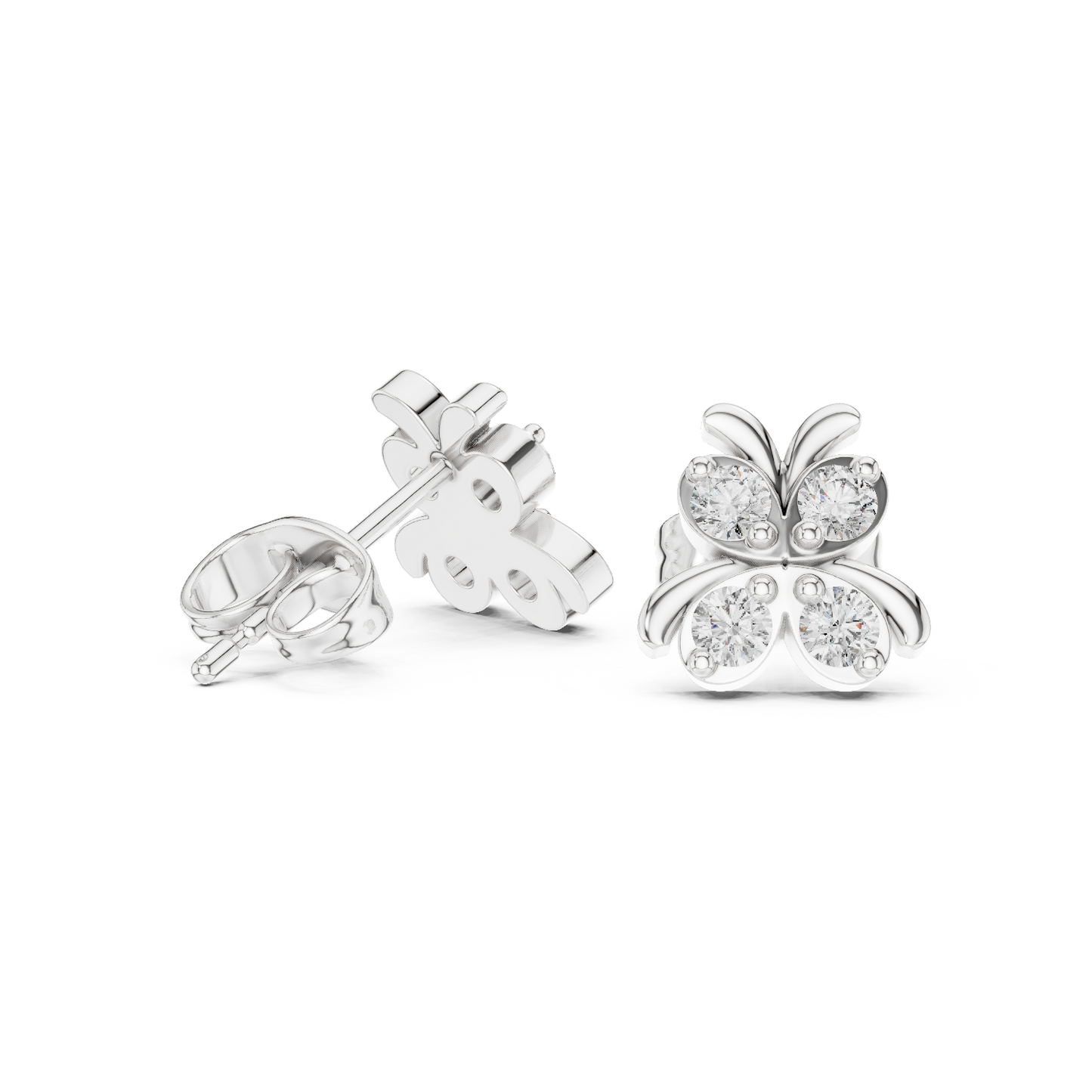 Astra Wing Round Diamond Stud Earrings in White Gold - Round Cut Lab Diamond White Gold Ring