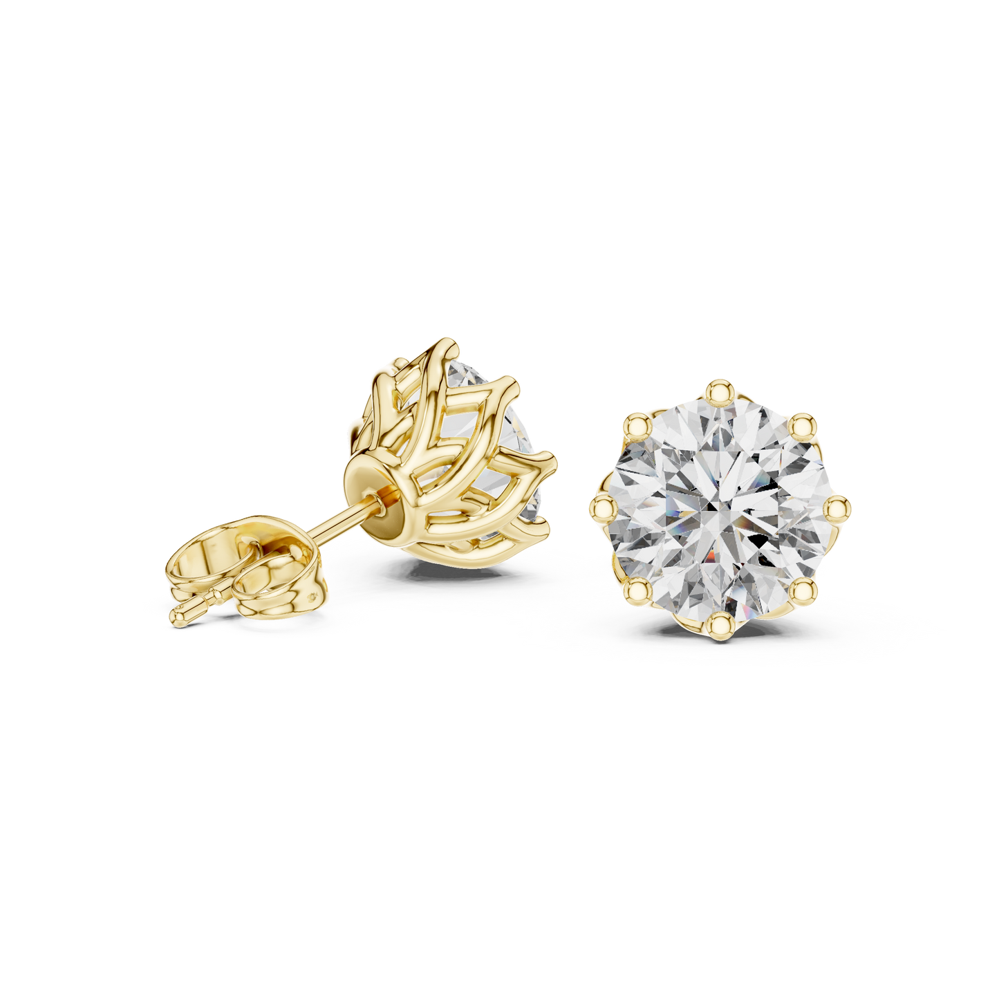 Round Cut Lab Grown Diamond Stud Earrings in Yellow Gold